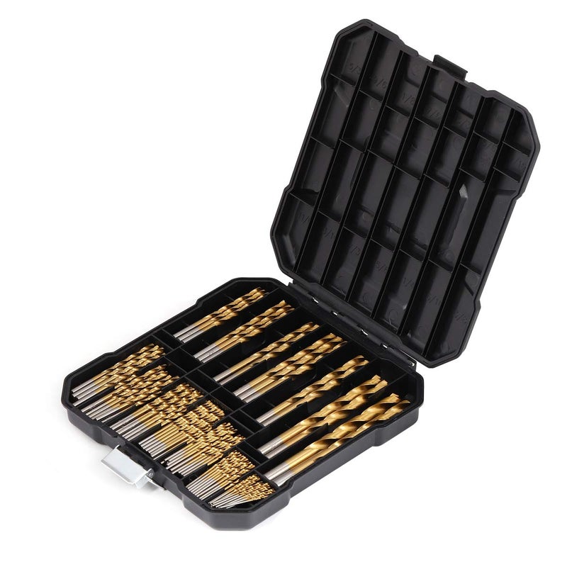 COMOWARE 100 Pcs Titanium Drill Bit Set - High Speed Steel for Steel, Wood, Plastic, Metal, Copper, Aluminum Alloy with Storage Case, 3/64"-3/8" - Image 1